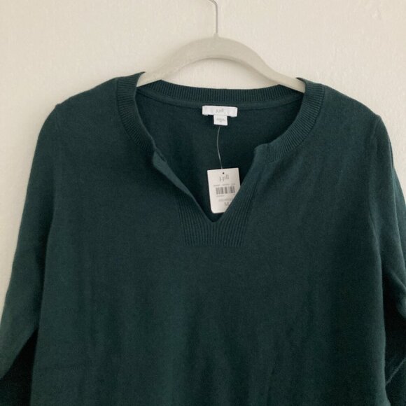 J Jill Sweater Escarole Green Long Sleeve V Neck Workwear Minimalist Classic NWT - Picture 2 of 11
